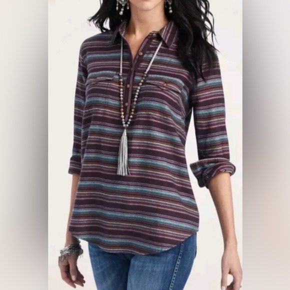 Ariat Womens Large Billie Jean Popover Long Sleeve Striped Western Aztec Shirt - Picture 1 of 4